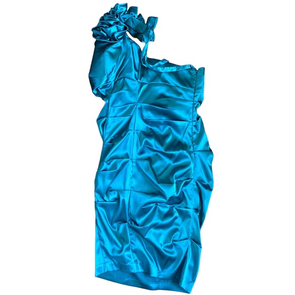 XScape One Shoulder Ruched Cocktail Bodycon Dress Turquoise - Picture 6 of 8
